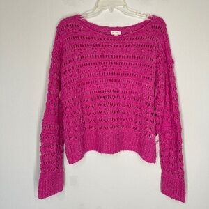 Anthropologie Pilcro Crochet Knit Sweater Women's Size S Pullover Pink Crop